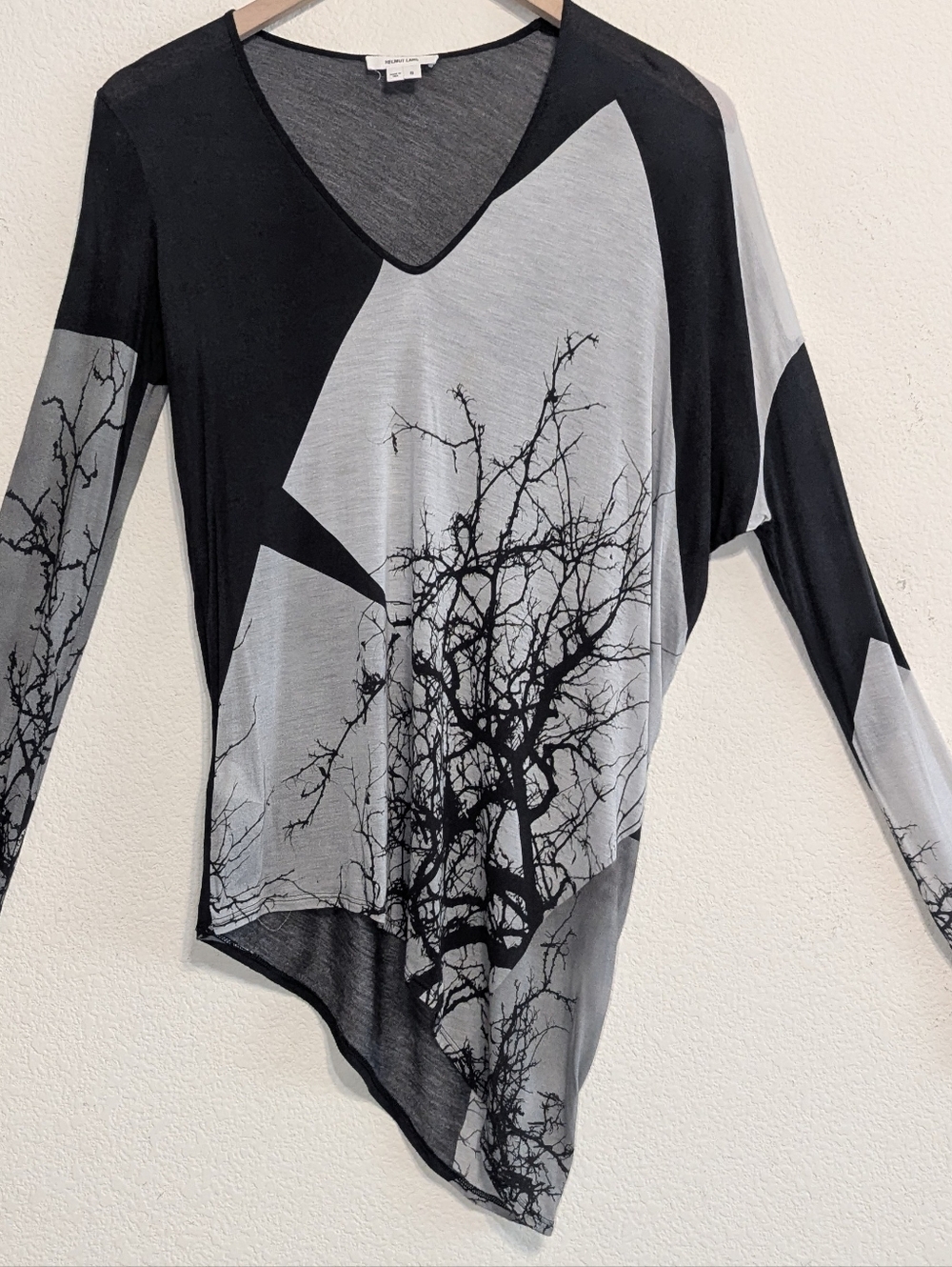 Helmut Lang Black Long Sleeve Blouse Top Asymmetrical Modal Artsy Size Small